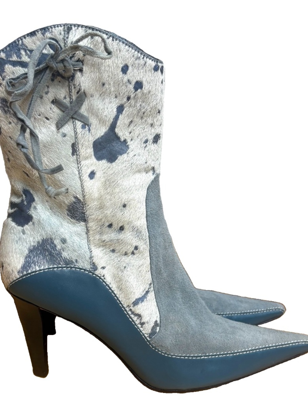 Vintage Y2K Vis A Vie Blue Cow Print Pointed Boots